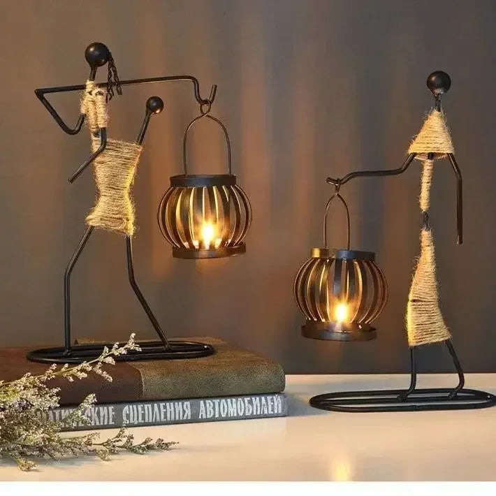 Rustic Candleholder Figurines – Romantic Centerpiece for Dining & Living Room Decor