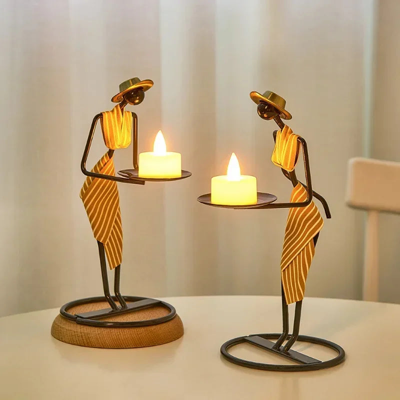 Rustic Candleholder Figurines – Romantic Centerpiece for Dining & Living Room Decor