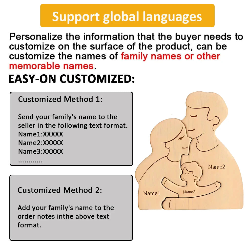 Personalized Wooden Family Puzzle – Custom Portrait Puzzle Sculpture for Home Decor & Gifts