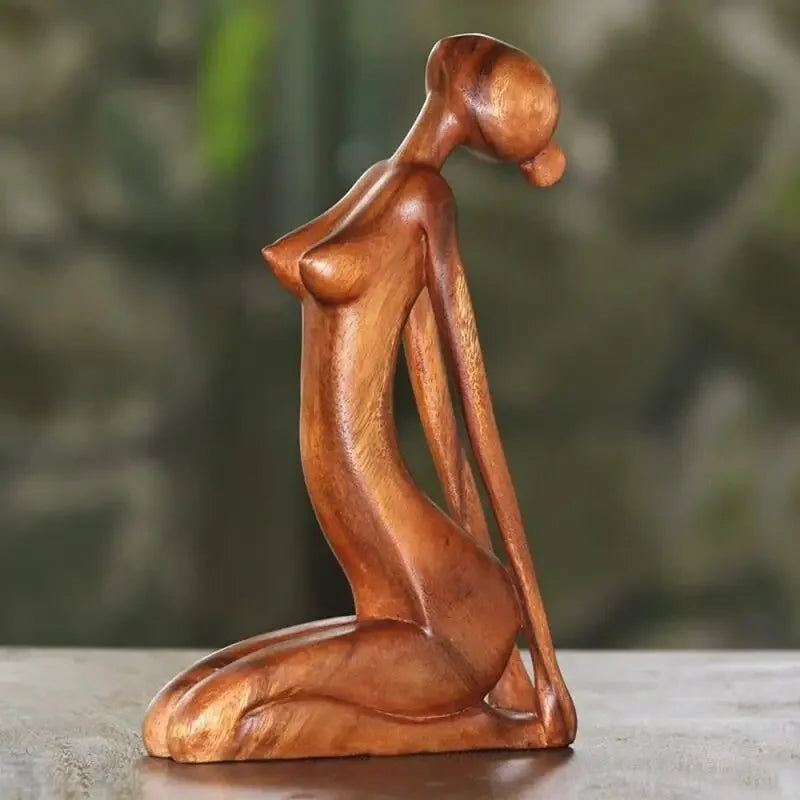 Handmade Wooden Yoga Girl Statue – Artistic Wood Carving for Mindful Decor