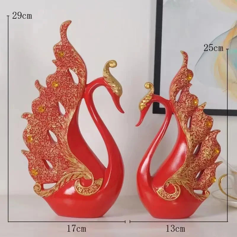 Elegant European Golden Swan Couple Sculpture – Romantic Home Decor for Living Room, TV Cabinet & Entryway
