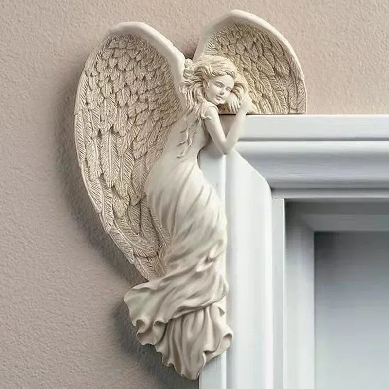 Elegant Angel Wings Wall Sculpture – Resin Door Frame Ornament for Home Decor
