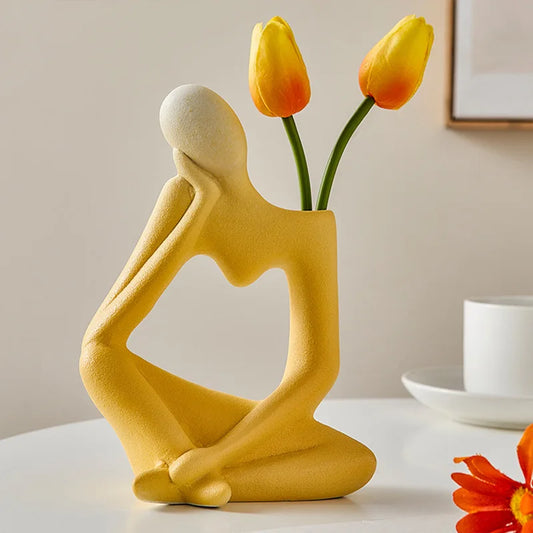 Abstract Resin Thinking Vase – Minimalist Sculpture with Floral Holder