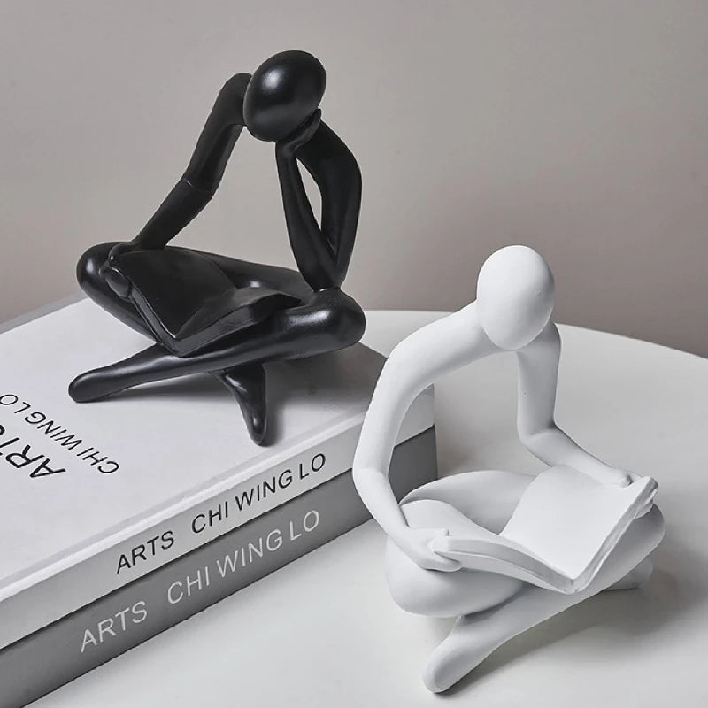 Modern Abstract Thinker Bookend Sculptures – Set of 2 | Home & Office Decor