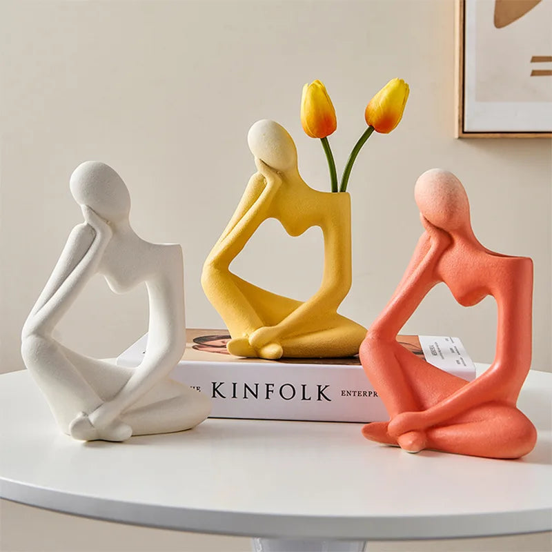 Abstract Resin Thinking Vase – Minimalist Sculpture with Floral Holder