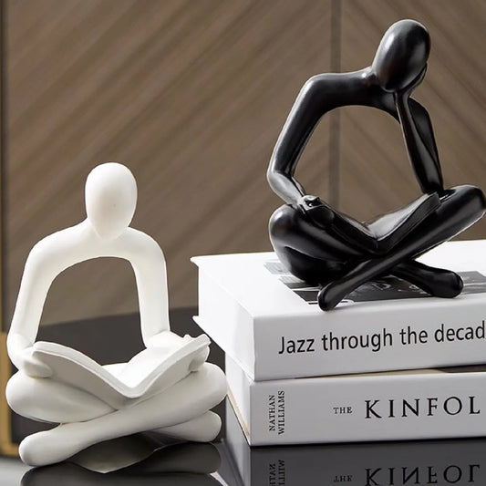 Modern Abstract Thinker Bookend Sculptures – Set of 2 | Home & Office Decor