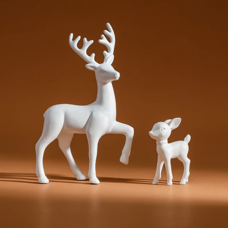 Mother Deer & Fawn Resin Sculptures – Cute Kids Room Decor Animal Miniatures