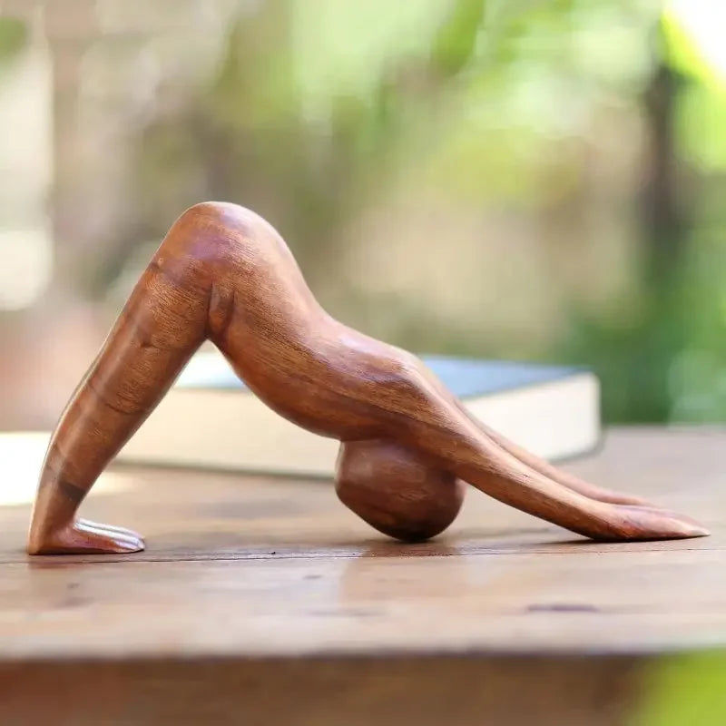 Handmade Wooden Yoga Girl Statue – Artistic Wood Carving for Mindful Decor
