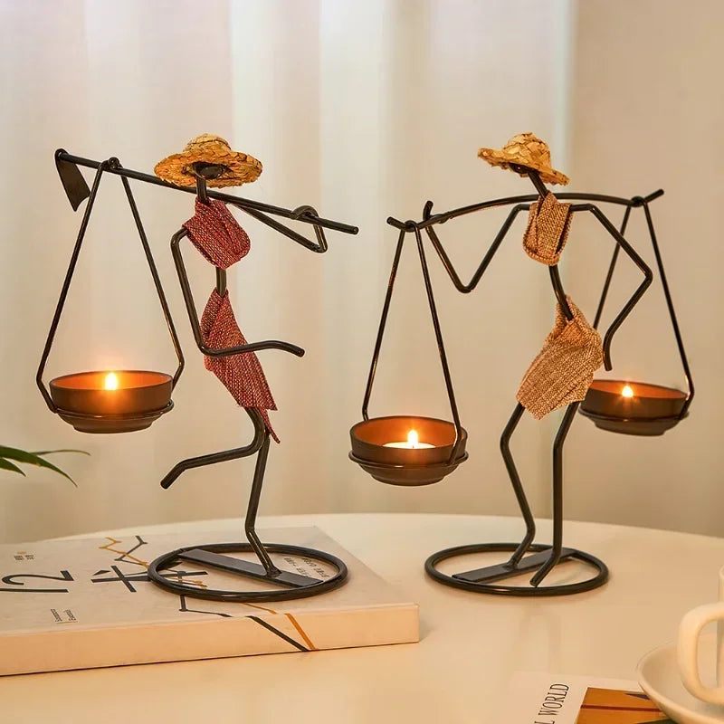 Rustic Candleholder Figurines – Romantic Centerpiece for Dining & Living Room Decor