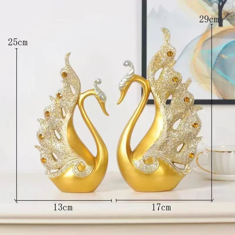 Elegant European Golden Swan Couple Sculpture – Romantic Home Decor for Living Room, TV Cabinet & Entryway