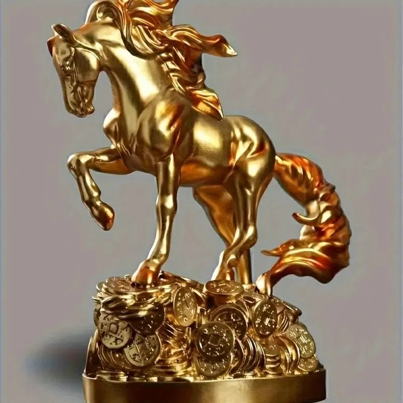 Majestic Golden Horse Statue – Symbol of Wealth & Power for Luxurious Home Decor