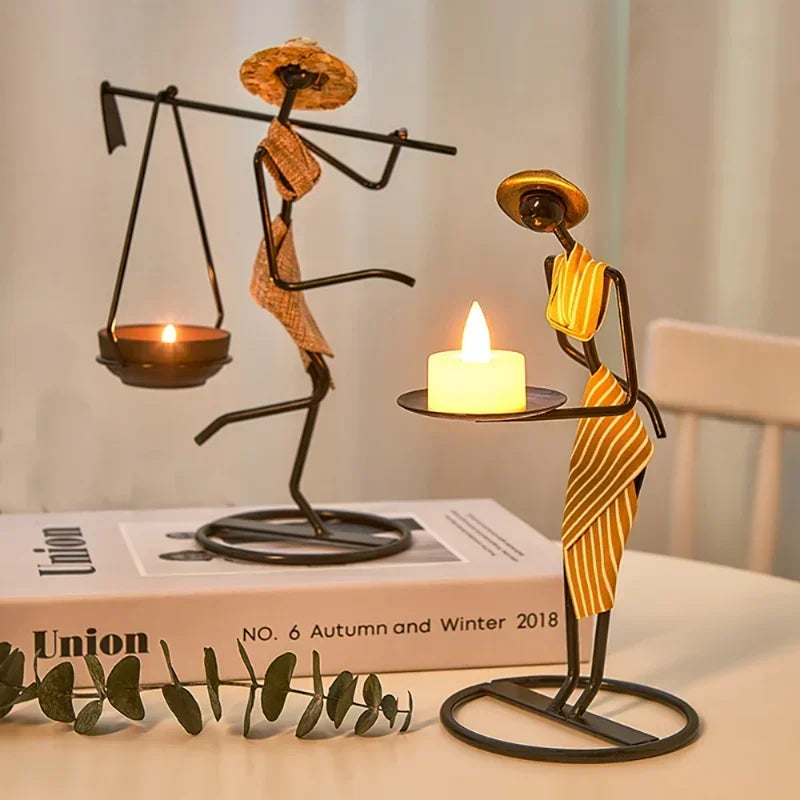 Rustic Candleholder Figurines – Romantic Centerpiece for Dining & Living Room Decor