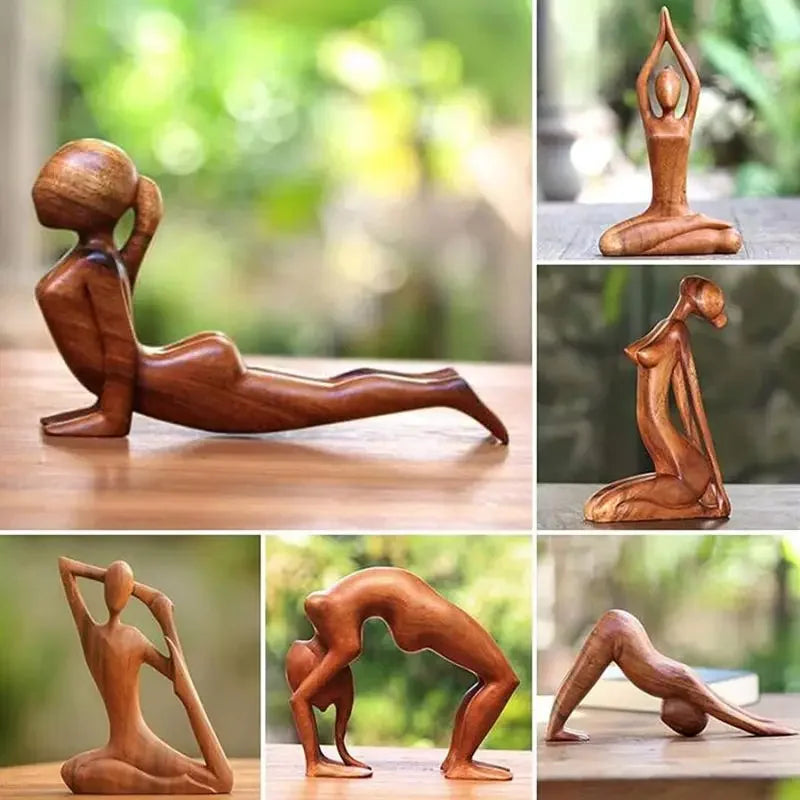 Handmade Wooden Yoga Girl Statue – Artistic Wood Carving for Mindful Decor