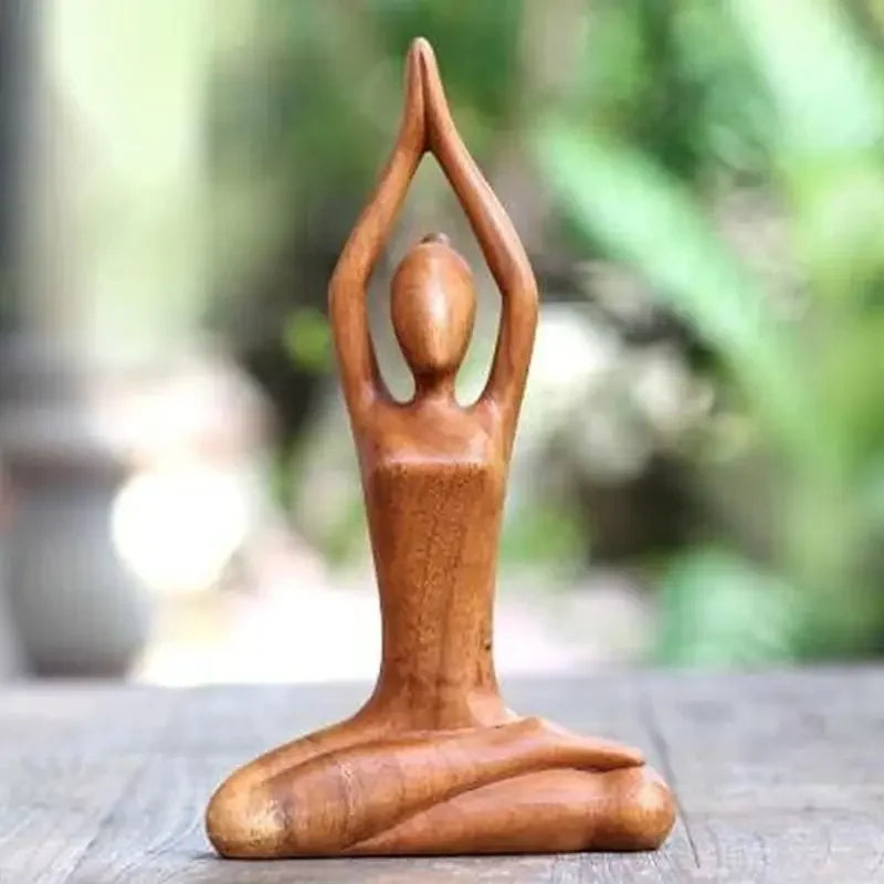 Handmade Wooden Yoga Girl Statue – Artistic Wood Carving for Mindful Decor