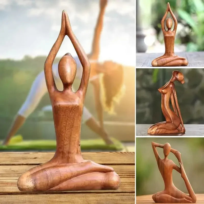 Handmade Wooden Yoga Girl Statue – Artistic Wood Carving for Mindful Decor