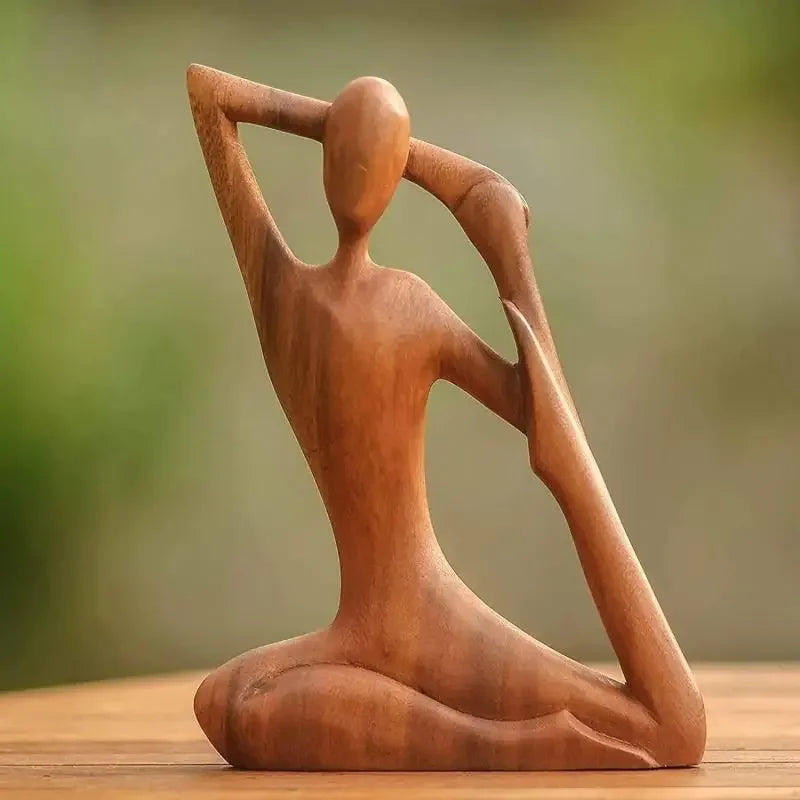 Handmade Wooden Yoga Girl Statue – Artistic Wood Carving for Mindful Decor