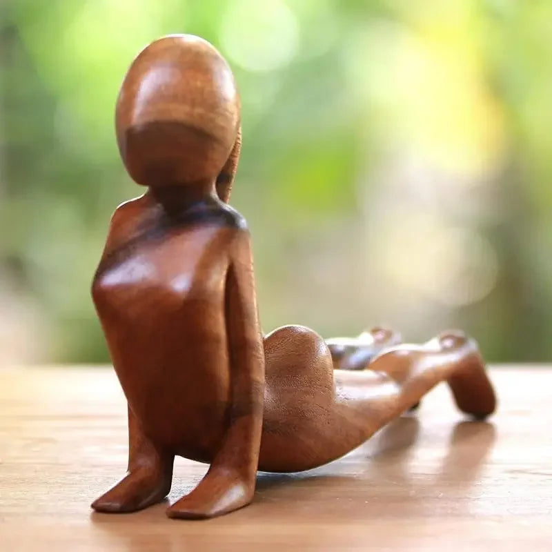 Handmade Wooden Yoga Girl Statue – Artistic Wood Carving for Mindful Decor
