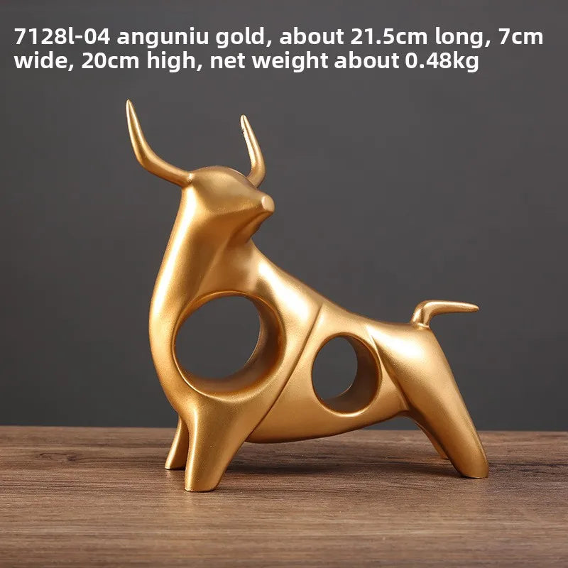 Modern Golden Bull Sculpture – Luxury Resin Decor for Living Room & Office