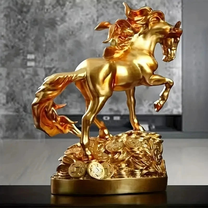 Majestic Golden Horse Statue – Symbol of Wealth & Power for Luxurious Home Decor