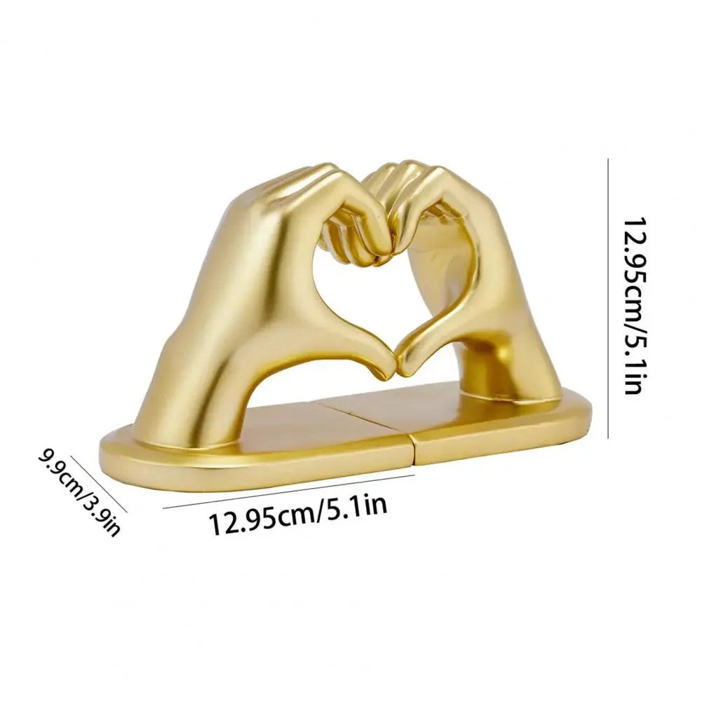 Golden Heart Hands Decorative Bookends – Luxury Resin Sculptures for Shelves & Home Office Decor