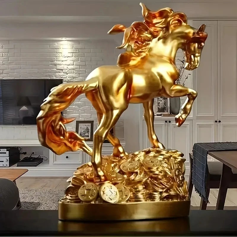 Majestic Golden Horse Statue – Symbol of Wealth & Power for Luxurious Home Decor