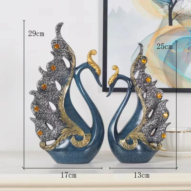 Elegant European Golden Swan Couple Sculpture – Romantic Home Decor for Living Room, TV Cabinet & Entryway