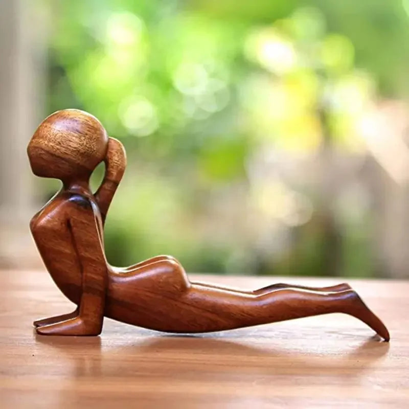 Handmade Wooden Yoga Girl Statue – Artistic Wood Carving for Mindful Decor