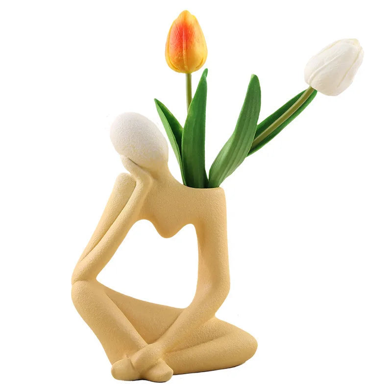 Abstract Resin Thinking Vase – Minimalist Sculpture with Floral Holder