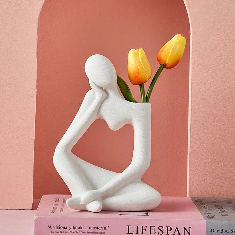 Abstract Resin Thinking Vase – Minimalist Sculpture with Floral Holder