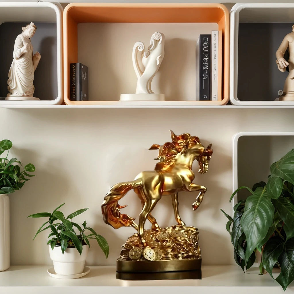 Majestic Golden Horse Statue – Symbol of Wealth & Power for Luxurious Home Decor