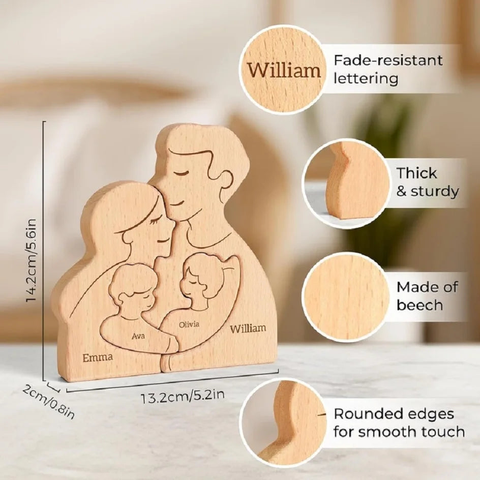 Personalized Wooden Family Puzzle – Custom Portrait Puzzle Sculpture for Home Decor & Gifts