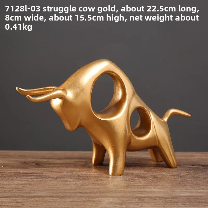 Modern Golden Bull Sculpture – Luxury Resin Decor for Living Room & Office