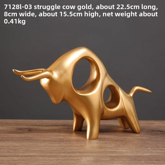 Modern Golden Bull Sculpture – Luxury Resin Decor for Living Room & Office